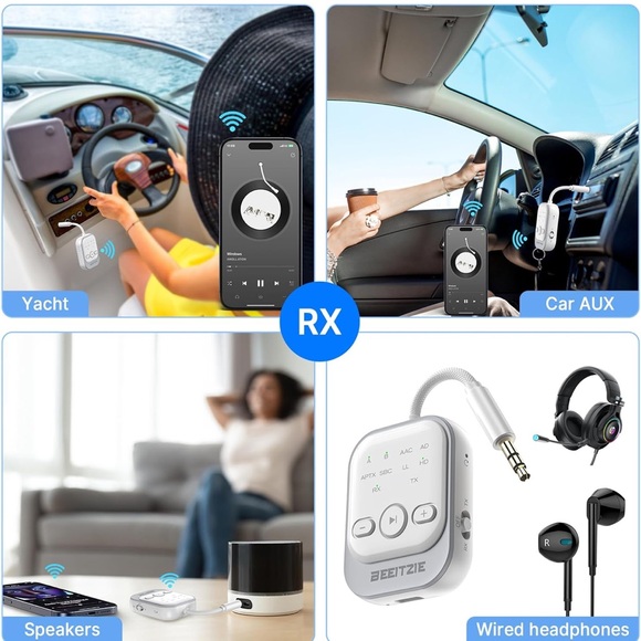 Bluetooth 5.4 wireless audio Transmitter& Receiver, 2-in-1 for TV/PC/Airplane, - Picture 6 of 11